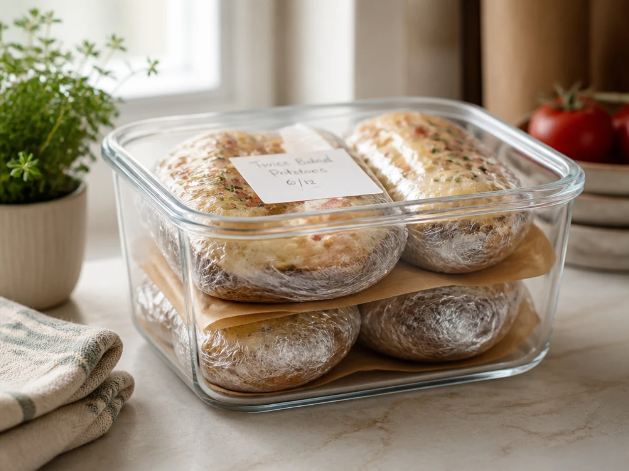 Make-ahead storage of twice baked potatoes in containers