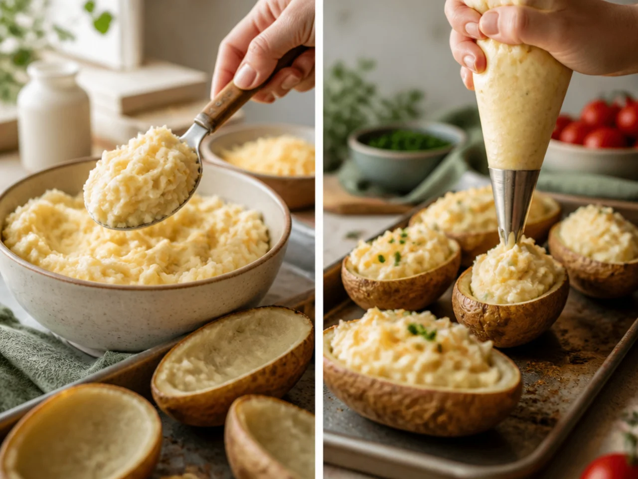 Step-by-step process shot for twice baked potatoes