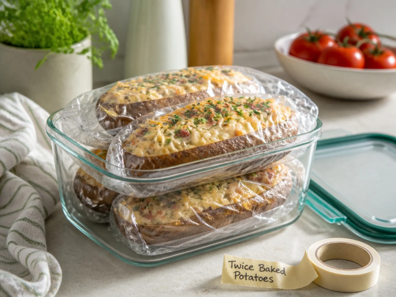 Make-ahead storage of twice baked potatoes in containers