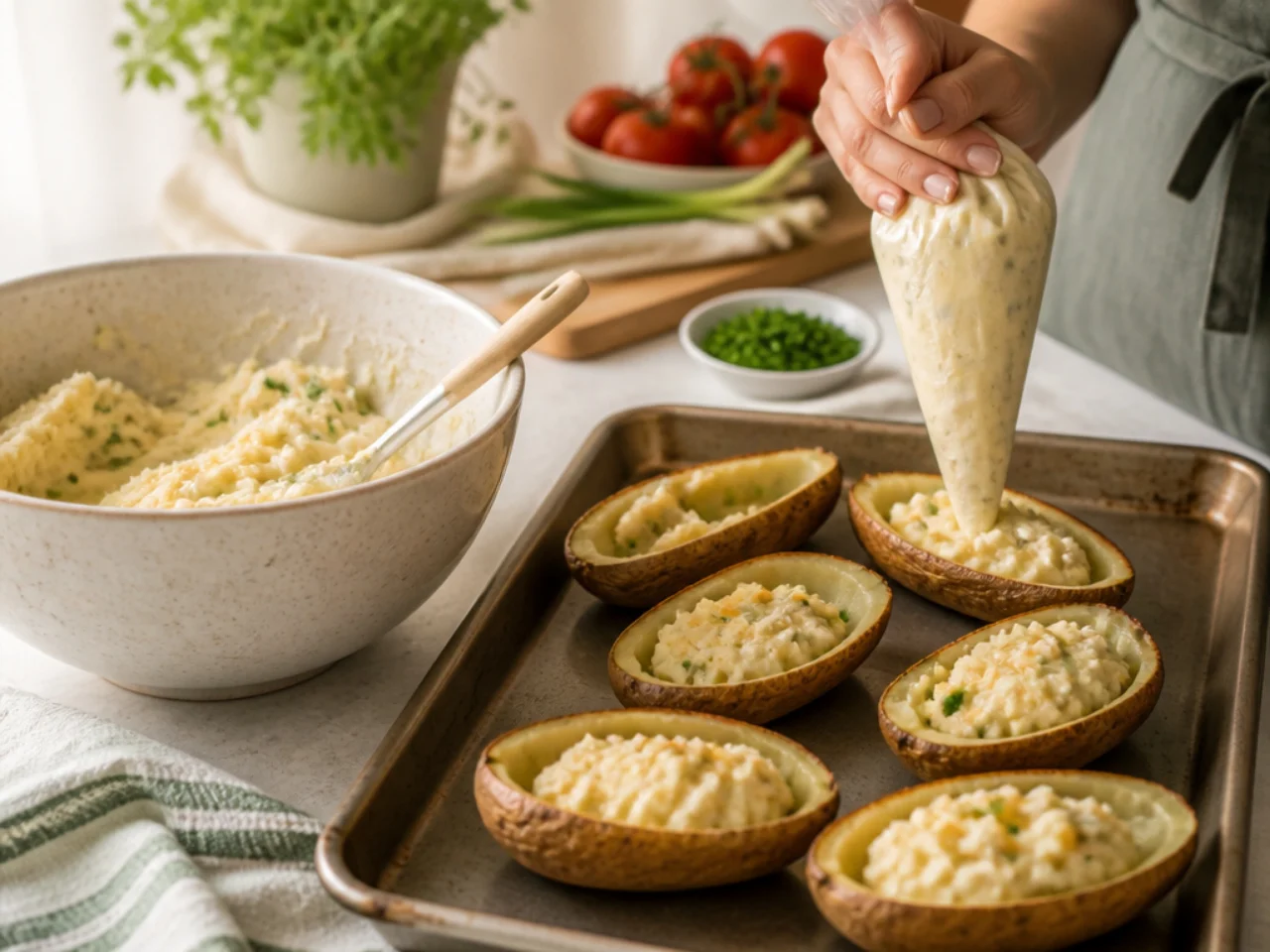 Step-by-step process shot for twice baked potatoes