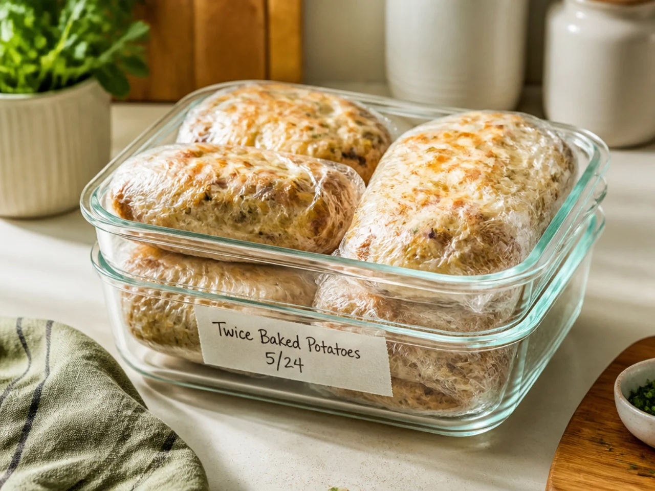 Make-ahead storage of twice baked potatoes in containers