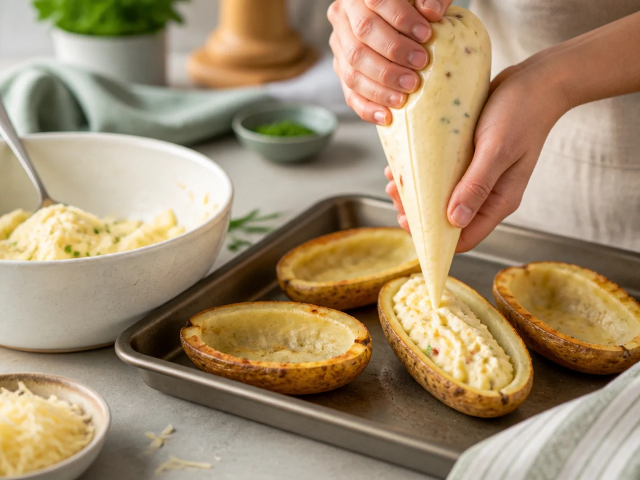 Step-by-step process shot for twice baked potatoes