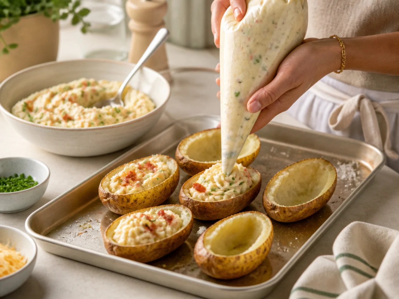 Step-by-step process shot for twice baked potatoes