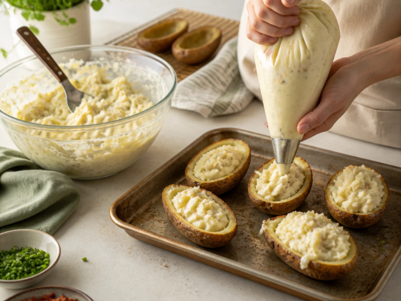 Step-by-step process shot for twice baked potatoes