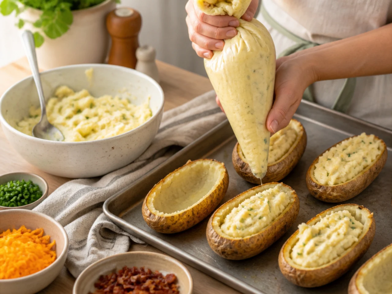 Step-by-step process shot for twice baked potatoes