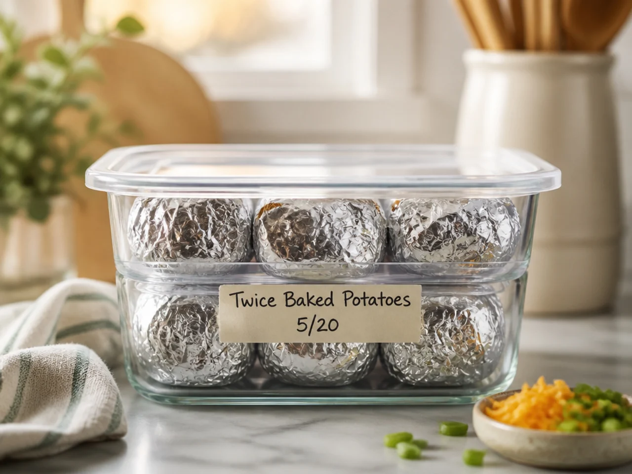 Make-ahead storage of twice baked potatoes in containers