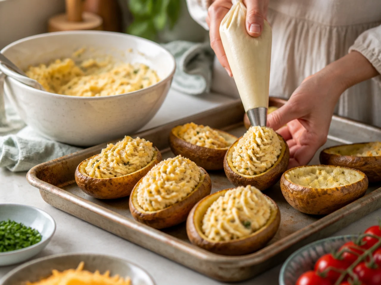 Step-by-step process shot for twice baked potatoes